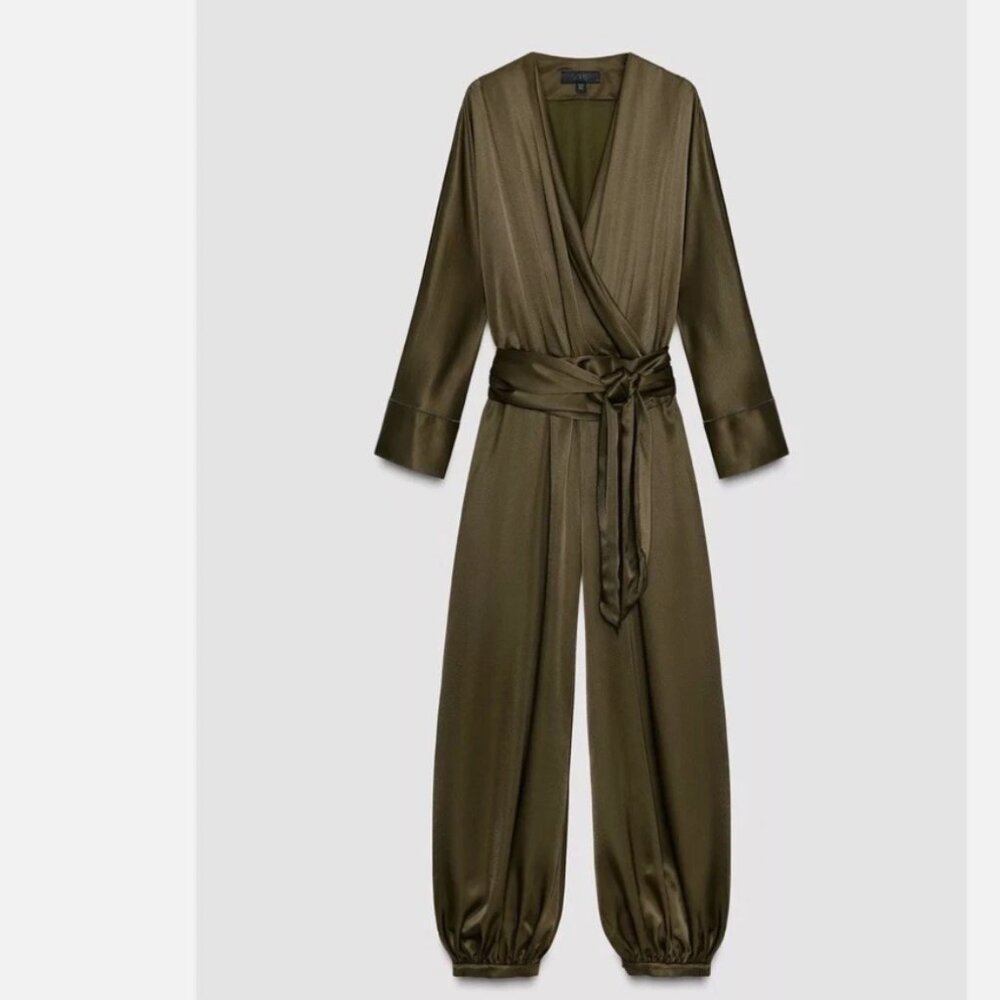 ZARA WOMAN COLLECTION SATIN JUMPSUIT WITH PUFFED HEMS $129 - Picture 2 of 9